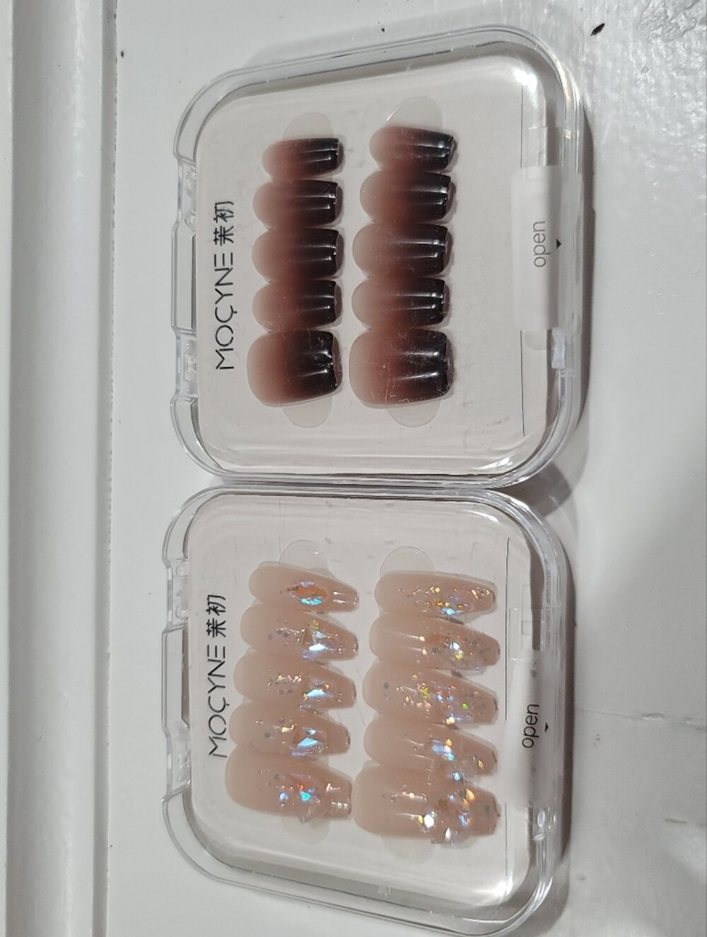 MOCYNE Press On Nails- Nude Crystal And Brown Ombre Nails Set Of 2